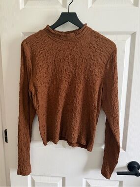 a new day Brown Mock Neck Crinkle Long Sleeve Top